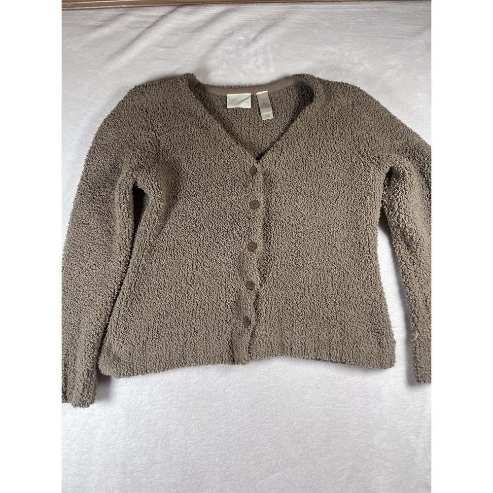 First Issue Sweater Womens Medium Brown Boucle Knit Button Cardigan Cozy